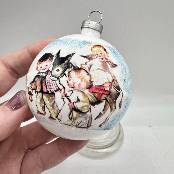 X2 Vintage Kitschy Shiny Brite Wrapped Plastic Christmas Ornaments Sled & Angels - Picture 8 of 11